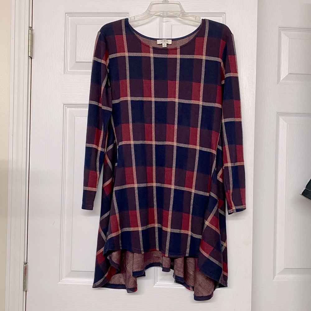 Umgee Plaid Trapeze Hem Flowy Loose Fit Dress Sz M